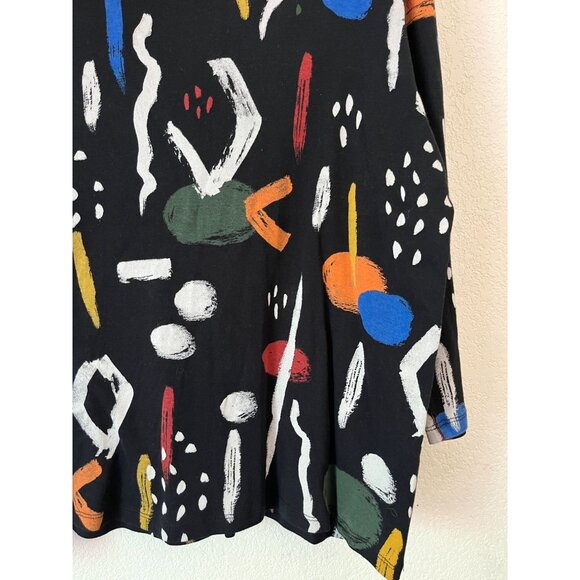 Jess & Jane Womens Black Abstract Graphic Long Sleeve V-Neck Tunic Top Casual - Picture 2 of 7